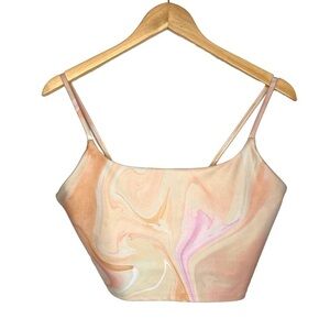 Carbon38 Womens Marble Print Sports Bra Size Large Orange Pink Crop Top Athletic